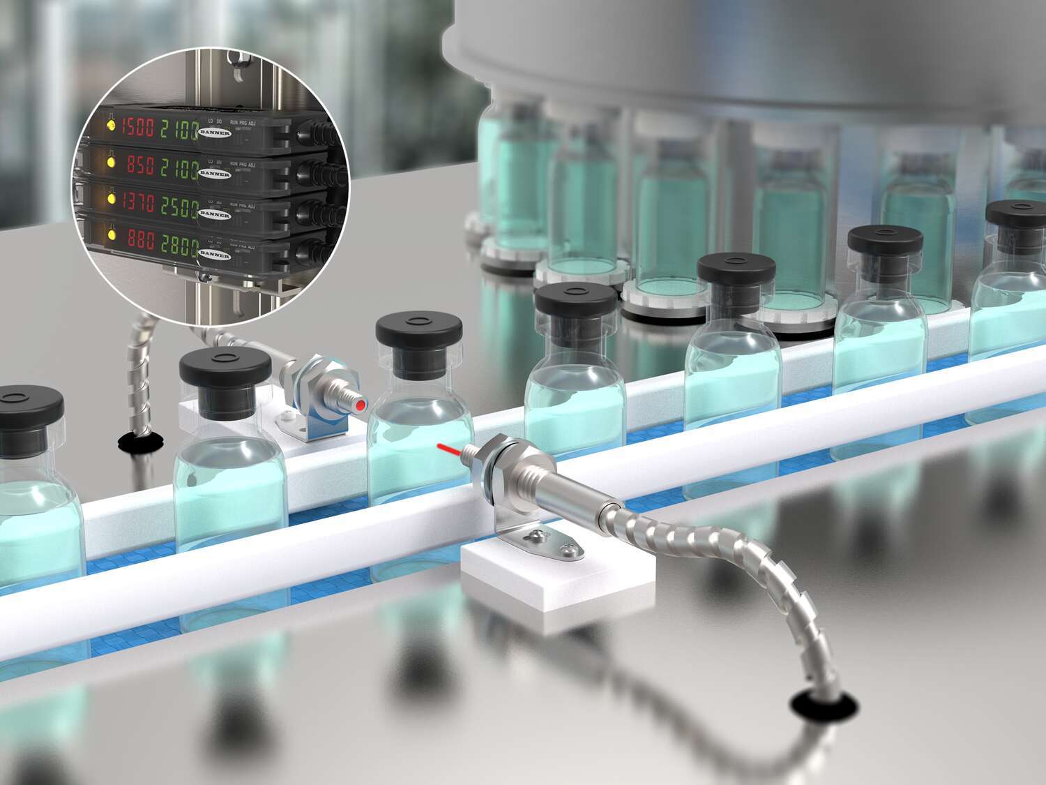 pharma vial liquid sensing fiber amp amplifier
