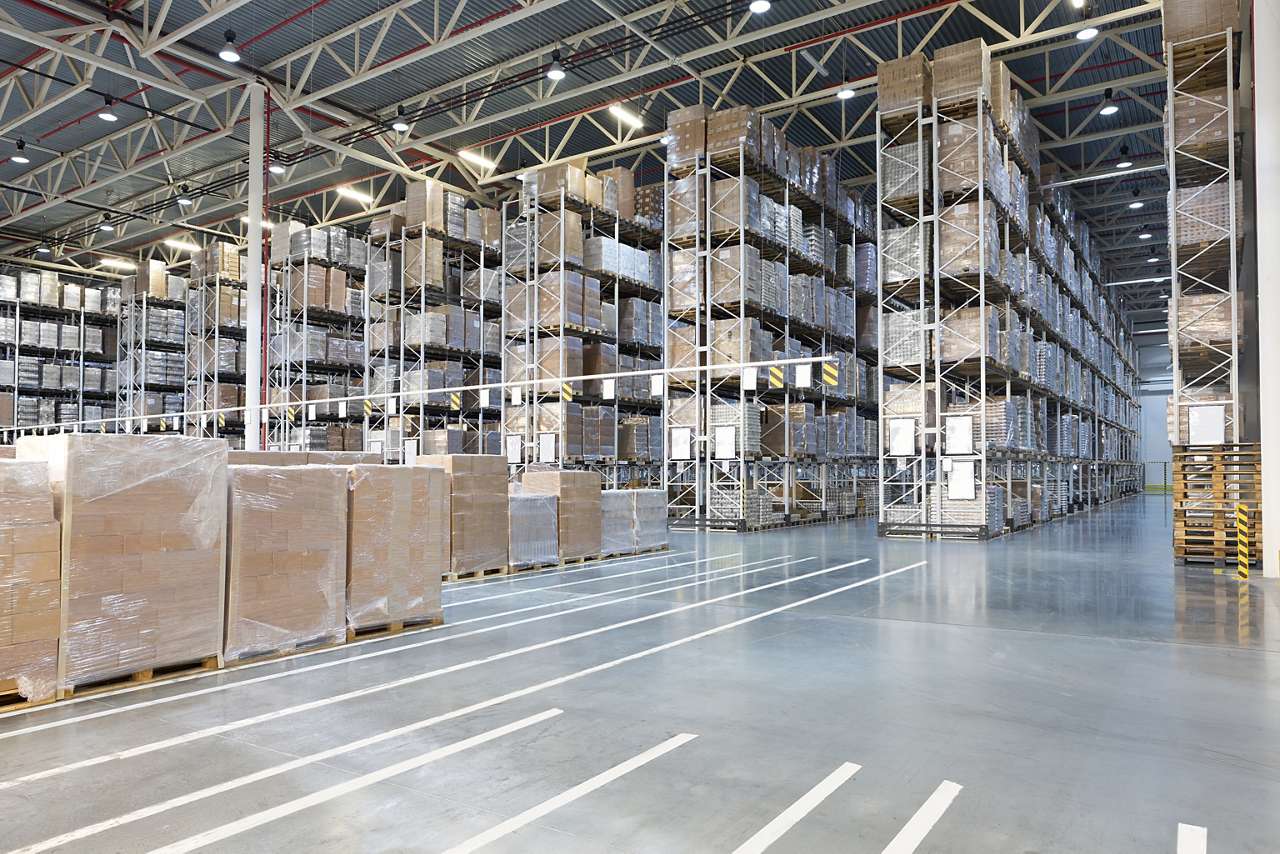 warehouse with shelving and boxes