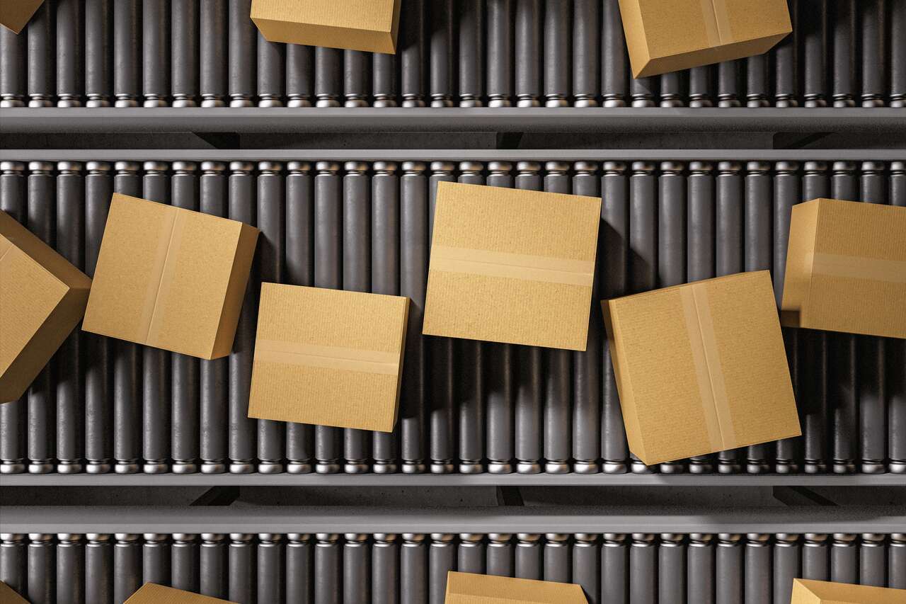 boxes on a conveyor