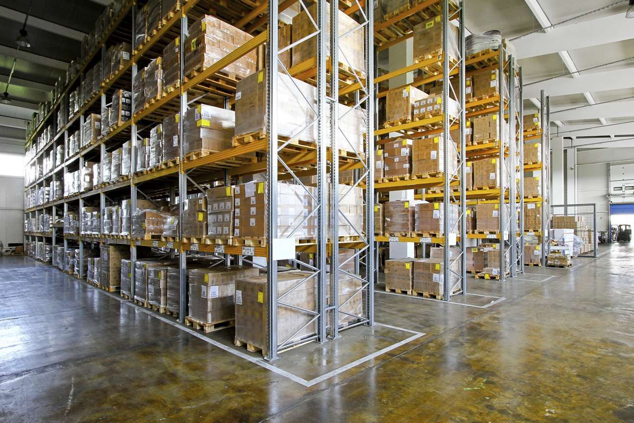 warehouse with shelving and boxes