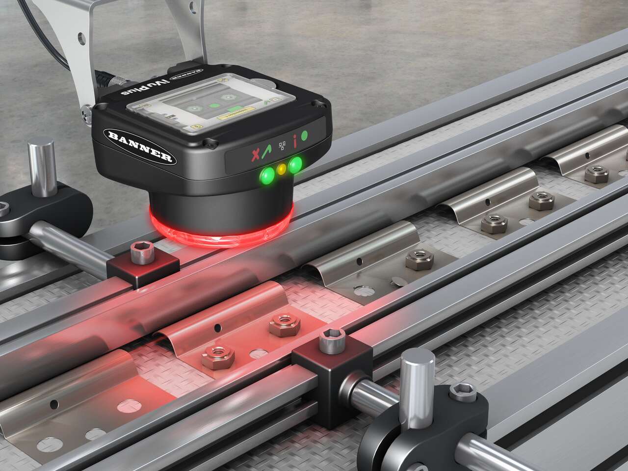 ivu_tgplu_part_quality_inspection_a vision sensor inspects metal brackets