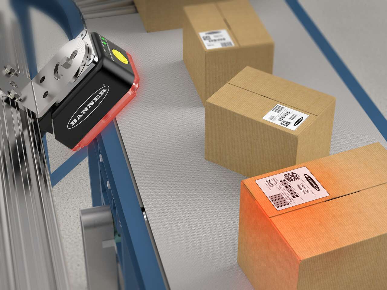 ABR 7000 barcode reader scans 1D and 2D codes on boxes