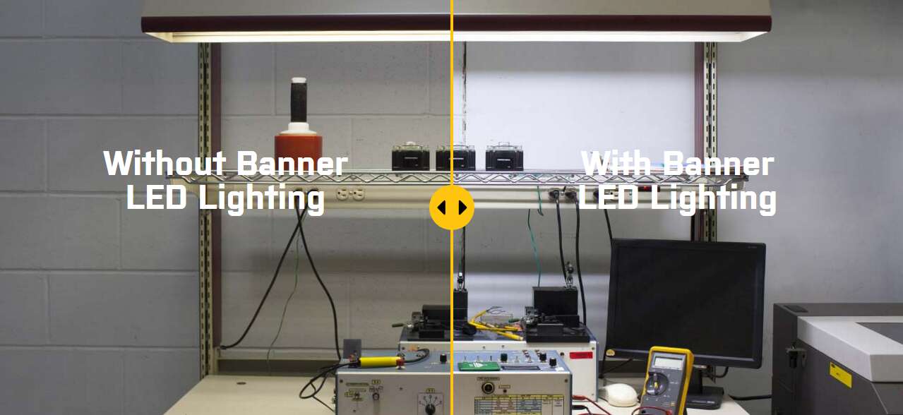 有无使用邦纳LED照明灯的工作站对比