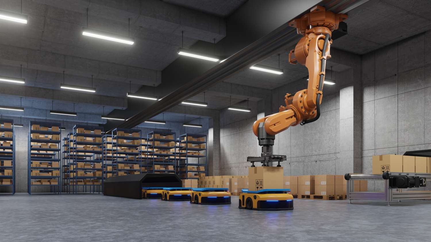 Robotic arm for packing using Automated Guided Vehicle (AGV)